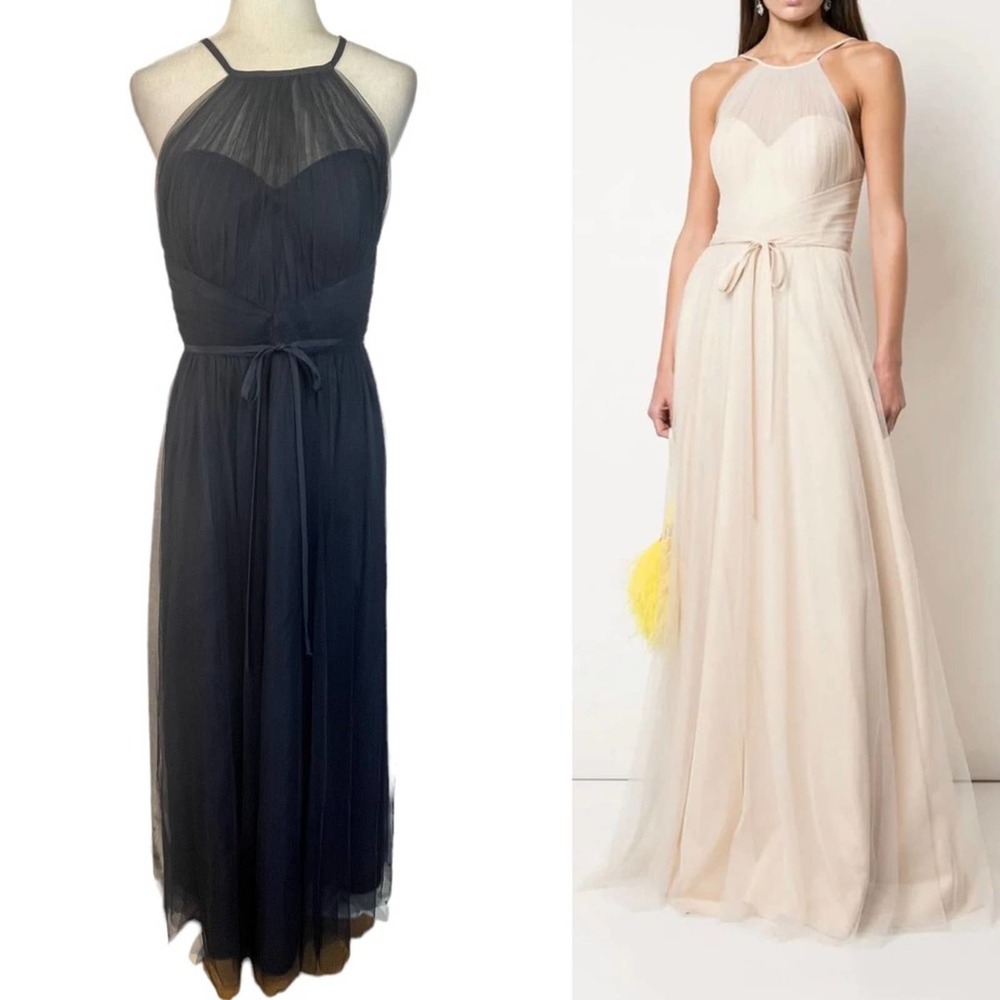 Marchesa Notte Halter Tulle Draped Bridesmaid Dress BM1110  Size 8 Navy
